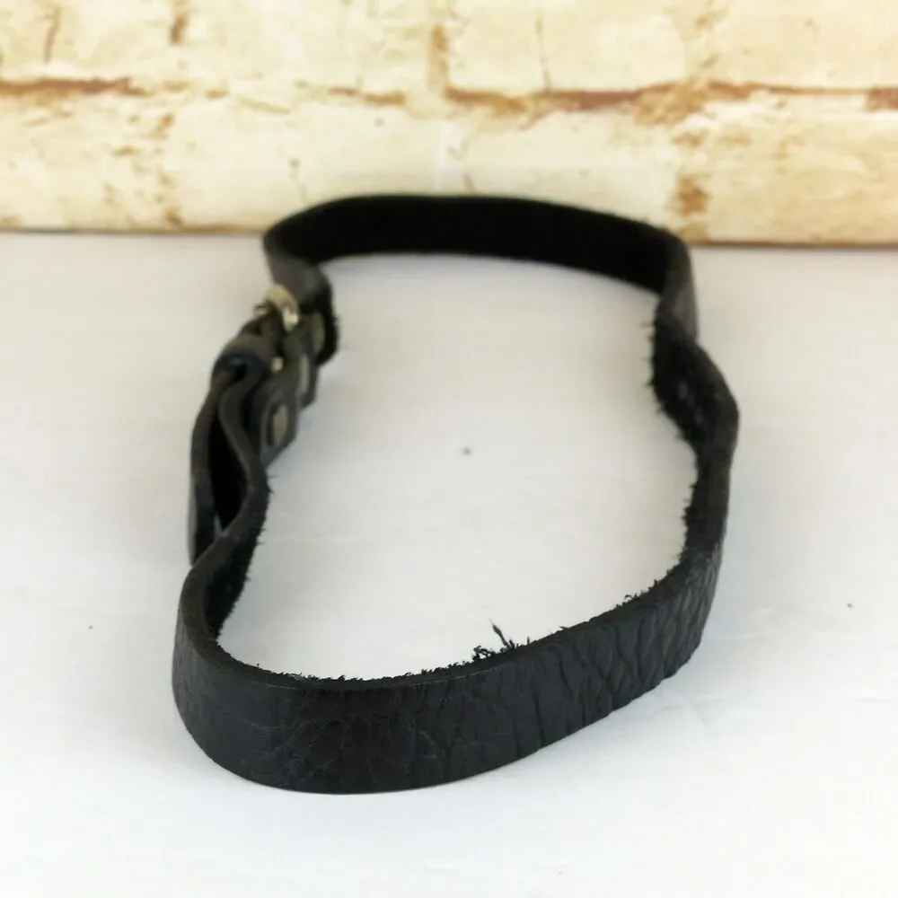 Black Pebbled Genuine Leather Grommet Belt Size 34 Narrow Punk Goth Y2K Rock Emo
